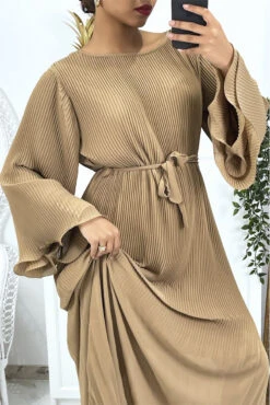 Robe Longue Plissée Camel -Féminité Couture robe longue plissee camel 4