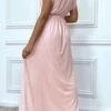 Robe Longue Rose Avec Broderie Et Ceinture Lacet Beige -Féminité Couture robe longue rose avec broderie et ceinture lacet beige