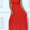 Robe Longue Rouge Décolleté Cache-coeur Et Serrée à La Taille -Féminité Couture robe longue rouge decollete cache coeur et serree a la taille