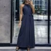Robe Longue Unicolore Marine à Col Rond Sans Manches -Féminité Couture robe longue unicolore marine a col rond sans manches