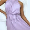 Robe Longue Unicolore Violet à Col Rond Sans Manches -Féminité Couture robe longue unicolore violet a col rond sans manches