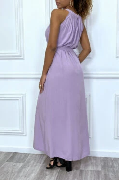Robe Longue Unicolore Violet à Col Rond Sans Manches -Féminité Couture robe longue unicolore violet a col rond sans manches 2