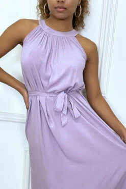 Robe Longue Unicolore Violet à Col Rond Sans Manches