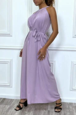 Robe Longue Unicolore Violet à Col Rond Sans Manches -Féminité Couture robe longue unicolore violet a col rond sans manches 3