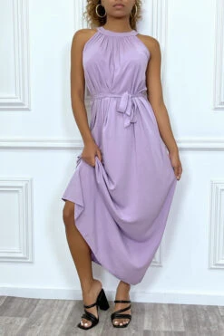 Robe Longue Unicolore Violet à Col Rond Sans Manches -Féminité Couture robe longue unicolore violet a col rond sans manches 4