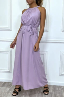 Robe Longue Unicolore Violet à Col Rond Sans Manches -Féminité Couture robe longue unicolore violet a col rond sans manches 5