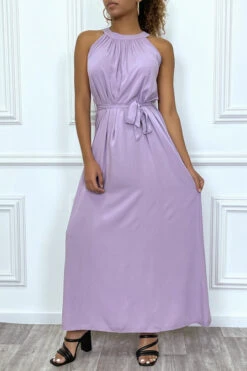 Robe Longue Unicolore Violet à Col Rond Sans Manches -Féminité Couture robe longue unicolore violet a col rond sans manches 6