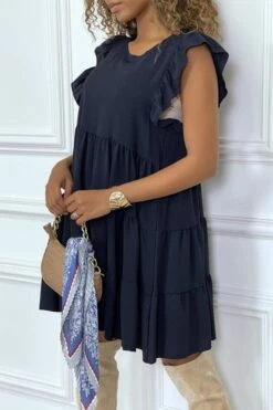 Robe Marine Froncée à Volant Et Coupe évasée -Féminité Couture robe marine froncee a volant et coupe evasee 2