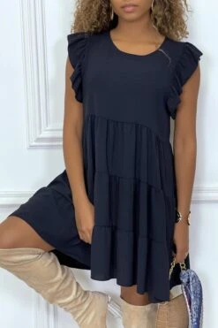 Robe Marine Froncée à Volant Et Coupe évasée -Féminité Couture robe marine froncee a volant et coupe evasee 3