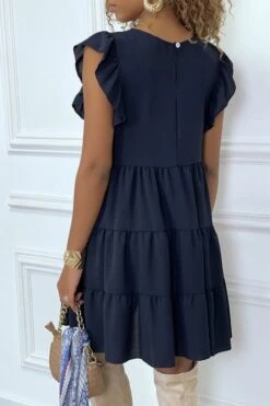 Robe Marine Froncée à Volant Et Coupe évasée -Féminité Couture robe marine froncee a volant et coupe evasee 4