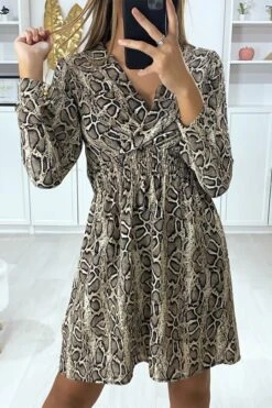 Robe Motif Python Croisé Au Buste Avec élastique à La Taille