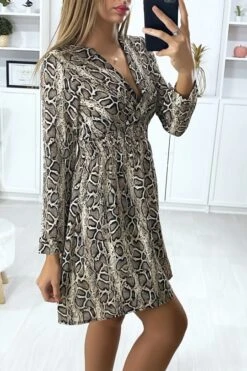 Robe Motif Python Croisé Au Buste Avec élastique à La Taille -Féminité Couture robe motif python croise au buste avec elastique a la taille 3