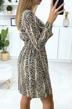 Robe Motif Python Croisé Au Buste Avec élastique à La Taille -Féminité Couture robe motif python croise au buste avec elastique a la taille 4