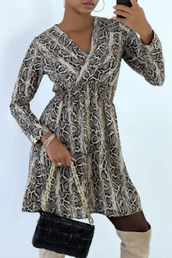 Robe Motif Python Croisé Au Buste Avec élastique à La Taille -Féminité Couture robe motif python croise au buste avec elastique a la taille 6