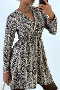 Robe Motif Python Croisé Au Buste Avec élastique à La Taille -Féminité Couture robe motif python croise au buste avec elastique a la taille 7