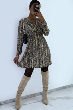 Robe Motif Python Croisé Au Buste Avec élastique à La Taille -Féminité Couture robe motif python croise au buste avec elastique a la taille 9