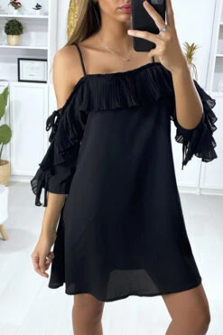 Robe Noir à Volant Avec épaules Denudées