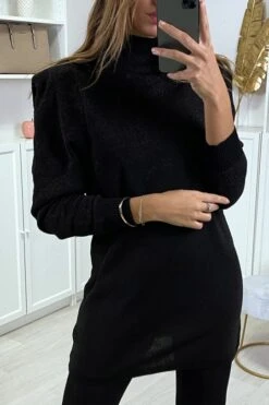 Robe Noir Scintillante à Manches Bouffantes -Féminité Couture robe noir scintillante a manches bouffantes 3