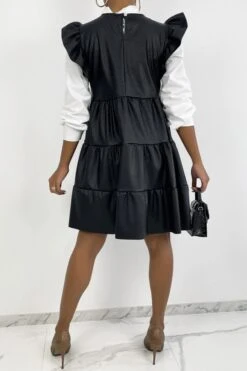 Robe Noire En Simili Avec Volants Très Tendance -Féminité Couture robe noire en simili avec volants tres tendance 5