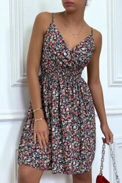 Robe Noire Froncée à La Taille Motif Fleurs -Féminité Couture robe noire froncee a la taille motif fleurs 2