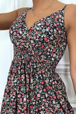Robe Noire Froncée à La Taille Motif Fleurs -Féminité Couture robe noire froncee a la taille motif fleurs 3