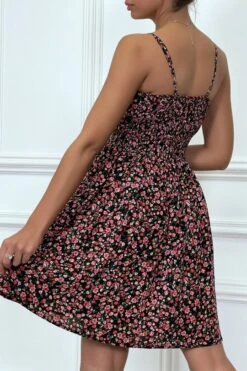 Robe Noire Froncée à La Taille Motif Liberty