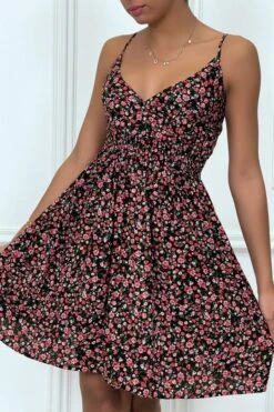 Robe Noire Froncée à La Taille Motif Liberty -Féminité Couture robe noire froncee a la taille motif liberty 3