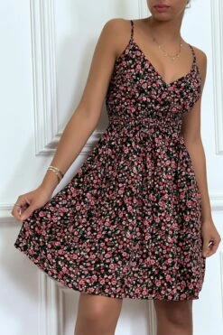 Robe Noire Froncée à La Taille Motif Liberty -Féminité Couture robe noire froncee a la taille motif liberty 5