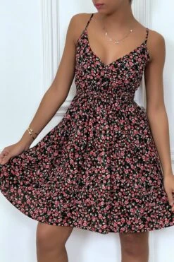 Robe Noire Froncée à La Taille Motif Liberty -Féminité Couture robe noire froncee a la taille motif liberty 6