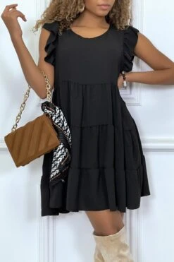 Robe Noire Froncée à Volant Et Coupe évasée -Féminité Couture robe noire froncee a volant et coupe evasee 3