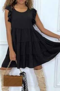 Robe Noire Froncée à Volant Et Coupe évasée -Féminité Couture robe noire froncee a volant et coupe evasee 4