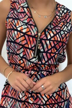 Robe Orange à Encolure Zippé Et Ceinture -Féminité Couture robe orange a encolure zippe et ceinture 3