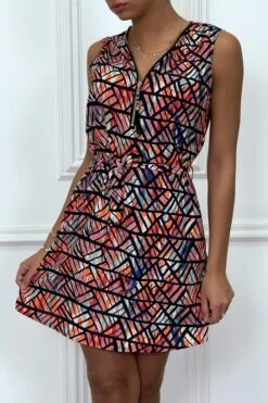 Robe Orange à Encolure Zippé Et Ceinture -Féminité Couture robe orange a encolure zippe et ceinture 5