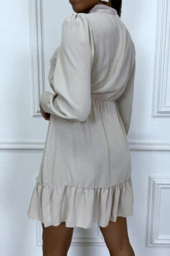 Robe Patineuse Beige à Volant Et Noeud Au Cou -Féminité Couture robe patineuse beige a volant et noeud au cou 2
