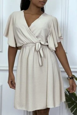 Robe Patineuse Beige Cache Coeur -Féminité Couture robe patineuse beige cache coeur 2