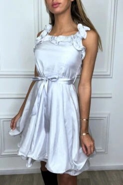 Robe Patineuse Grise Satinée évasée à Froufrou