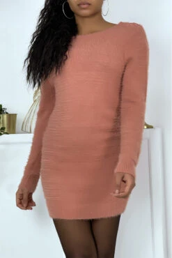 Robe Pull Fushia Moulante Dos Nu Femme -Féminité Couture robe pull fushia moulante dos nu femme 2