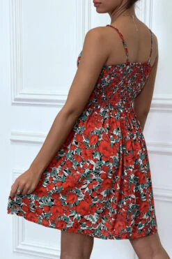 Robe Rouge Froncée à La Taille Motif Fleurs -Féminité Couture robe rouge froncee a la taille motif fleurs 3