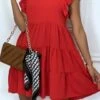 Robe Rouge Froncée à Volant Et Coupe évasée