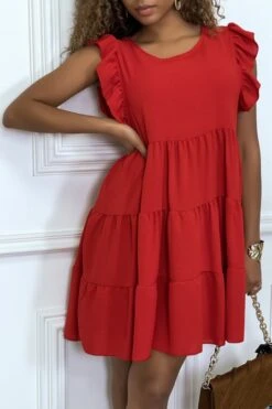 Robe Rouge Froncée à Volant Et Coupe évasée -Féminité Couture robe rouge froncee a volant et coupe evasee 2