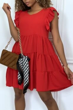 Robe Rouge Froncée à Volant Et Coupe évasée