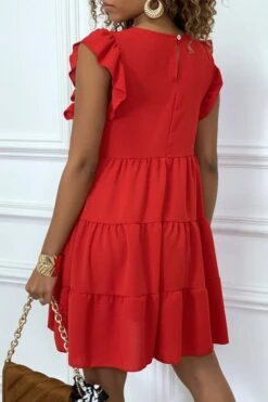 Robe Rouge Froncée à Volant Et Coupe évasée -Féminité Couture robe rouge froncee a volant et coupe evasee 3