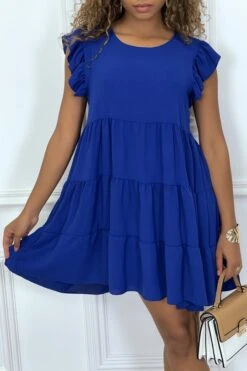 Robe Royale Froncée à Volant Et Coupe évasée