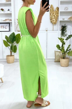 Robe Sans Manche Over Size Vert Fluo Avec épaules Rembourrés -Féminité Couture robe sans manche over size vert fluo avec epaules rembourres 3