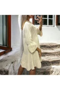 Robe Tunique Beige à Volant En Gaz De Coton