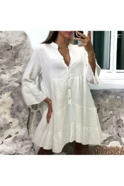 Robe Tunique Blanche à Volant En Gaz De Coton -Féminité Couture robe tunique blanche a volant en gaz de coton 2