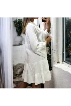 Robe Tunique Blanche à Volant En Gaz De Coton