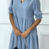 Robe Tunique Bleue à Volant à Manches Courtes -Féminité Couture robe tunique bleue a volant a manches courtes