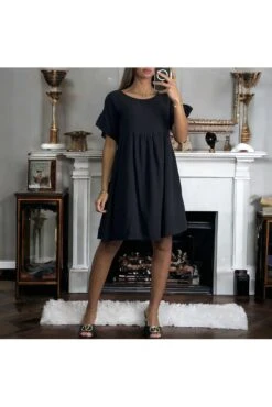 Robe Tunique En Gaz De Coton Noir Allant Jusqu'au 44 -Féminité Couture robe tunique en gaz de coton noir allant jusqu au 44 2