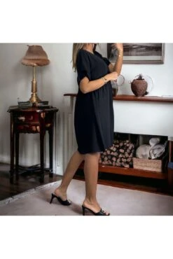 Robe Tunique En Gaz De Coton Noir Allant Jusqu'au 44